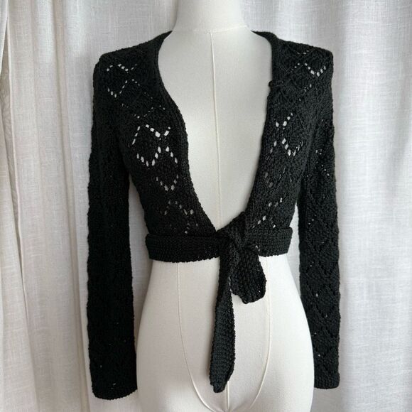 Y2K Tie Shrug Sweater Open Knit Festival Layer XS - Picture 1 of 16